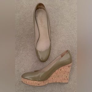 YSL Yves Saint Laurent rare patent leather and cork wedges